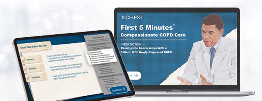 Screenshots from the First 5 Minutes: Compassionate COPD Care modules